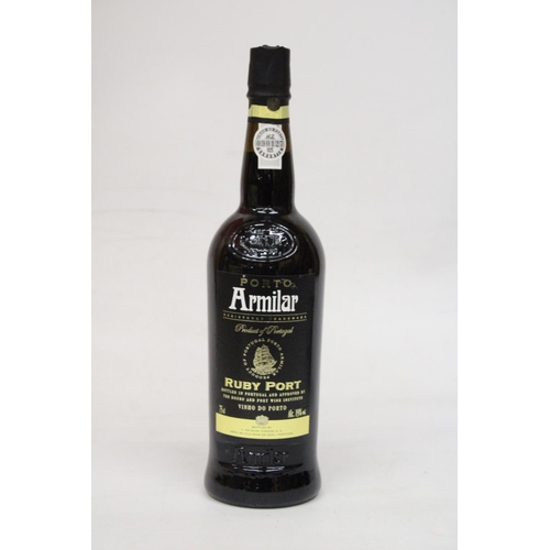 327 - A 75 CL BOTTLE OF ARMILAR RUBY PORT PRODUCE OF PORTUGAL TOGETHER WITH A BOTTLE OF DOW'S MASTER BLEND... 