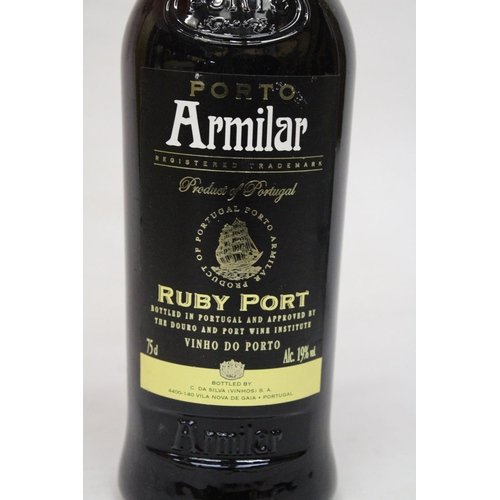 327 - A 75 CL BOTTLE OF ARMILAR RUBY PORT PRODUCE OF PORTUGAL TOGETHER WITH A BOTTLE OF DOW'S MASTER BLEND... 