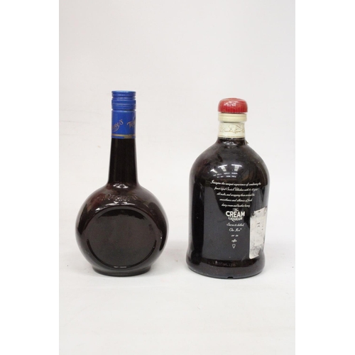 332 - A 1 LITRE BOTTLE OF PRINCE CHARLES EDWARDS DRAMBUIE CREAM LIQUEUR TOGETHER WITH A 70 CL BOTTLE OF TE... 