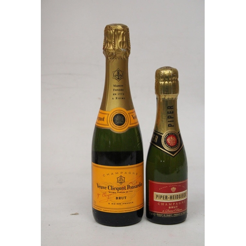 346 - A 375 ML BOTTLE OF VEUVE CLICQYOT PONSARDIN CHAMPAGNE TOGETHER WITH A 187 ML BOTTLE OF PIPER-HEIDSIE... 