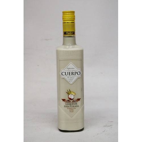 365 - A 70 CL BOTTLE OF SUPERIOR CUERPO LIQUEUR PINA COLADA TOGETHER WITH A MINIATURE BOTTLE OF TAYTLORS V... 