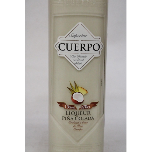 365 - A 70 CL BOTTLE OF SUPERIOR CUERPO LIQUEUR PINA COLADA TOGETHER WITH A MINIATURE BOTTLE OF TAYTLORS V... 