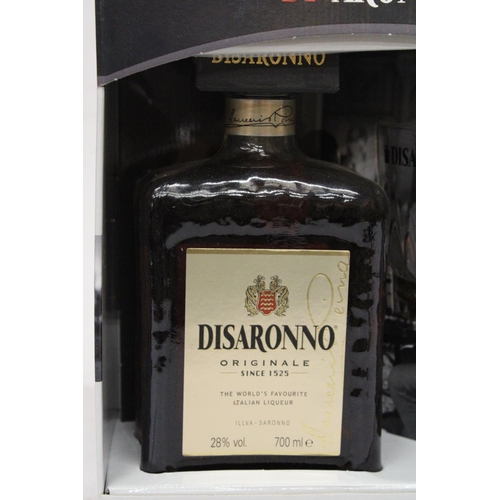 378 - A PRESENTATION PACK CONTAINING A 700 ML BOTTLE OF DISARONNO AND ADVERTISING GLASS