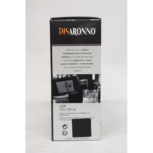 378 - A PRESENTATION PACK CONTAINING A 700 ML BOTTLE OF DISARONNO AND ADVERTISING GLASS