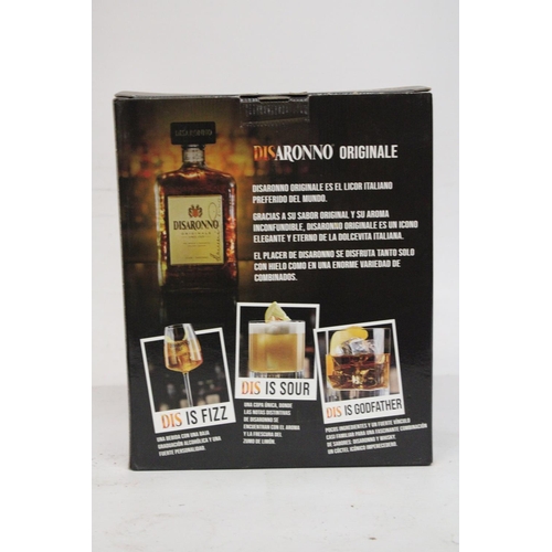 378 - A PRESENTATION PACK CONTAINING A 700 ML BOTTLE OF DISARONNO AND ADVERTISING GLASS