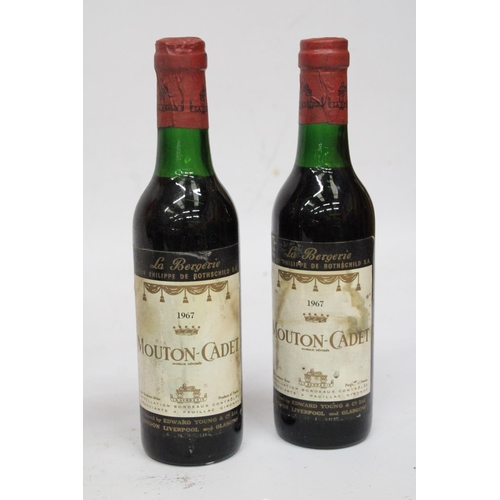 387 - SIX BOTTLES OF VINTAGE RED WINE TO INCLUDE TWO 1967 MOUTON-CADET. LA RENOMMEE ROUGE, THE WINE SOCIET... 