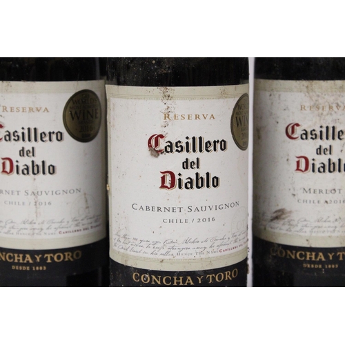 356 - FIVE BOTTLES OF RESERVA CASILLERO DEL DIABLO CABERNET SAVIGNON CHILEAN 2016 RED WINE TOGETHER WITH A... 