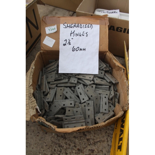 1344 - BOX OF 60 MM SHERADIZED HINGES  + VAT