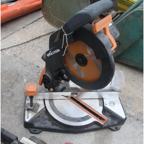 1449 - EVOLUTION MITRE SAW 110 VOLT IN WORKING ORDER  NO VAT