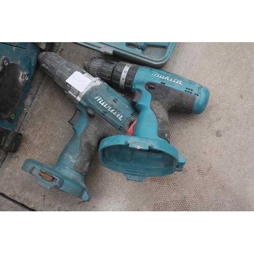 1514 - 2 MAKITA CORDLESS DRILLS AND RADIO  NO VAT