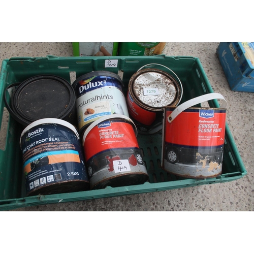 1279 - 6 TINS OF MIXED PAINT  NO VAT