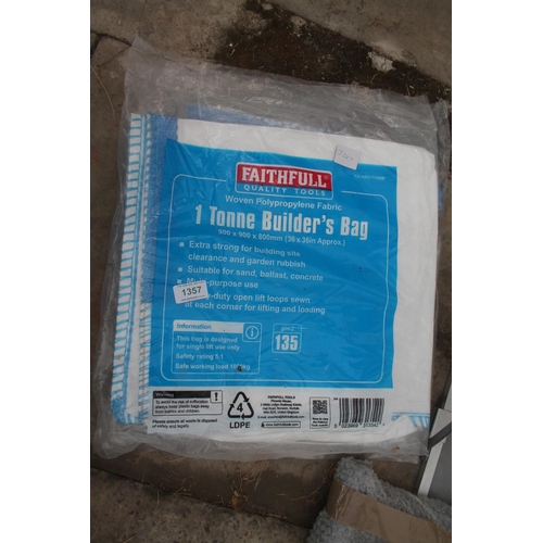 1357 - 2 BUILDERS BAGS 1 TONNE  + VAT