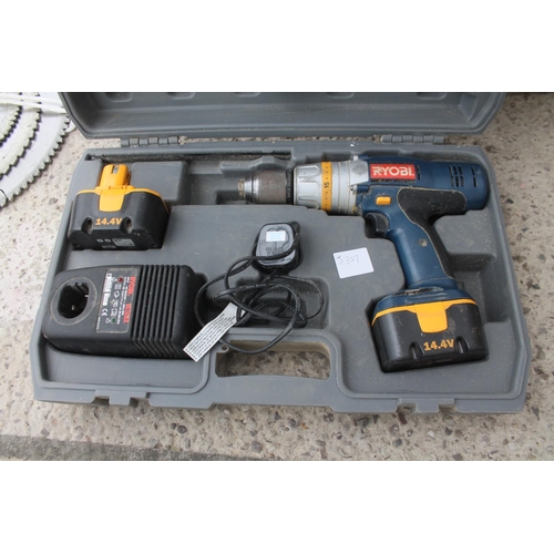 1366 - RYOBI CORDLESS HAMMER DRILL IN WORKING ORDER  + VAT