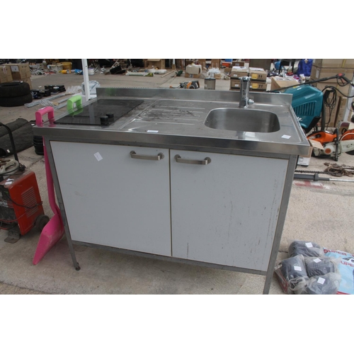 1557 - SINK AND COOKER FRIDGE CABINET  NO VAT