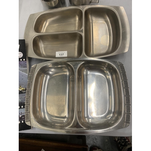 137 - A QUANTITY OF STAINLESS STEEL KITCHEN ITEMS