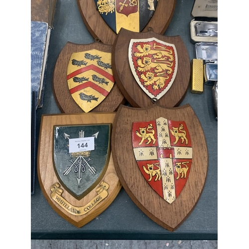 144 - SIX ARMORIAL SHIELDS TO INCLUDE 