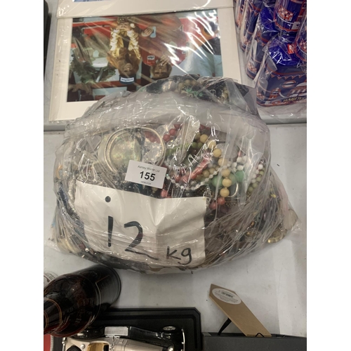 155 - A 12 KG BAG OF VINTAGE COSTUME JEWELLERY