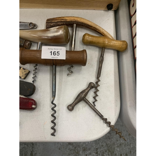 165 - SEVEN VINTAGE PENKNIVES AND FIVE VINTAGE CORKSCREWS