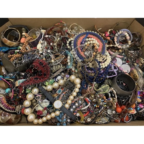 189 - A LARGE QUANTITY OF COSTUME JEWELLERY TO INCLUDE, WATCHES, BANGLES, NECKLACES, ETC