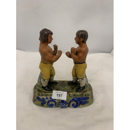 197 - A STAFFORDSHIRE BARE KNUCKLE FIGHTERS FIGURE DEPICTING SPRING AND LANGAN FIGHT