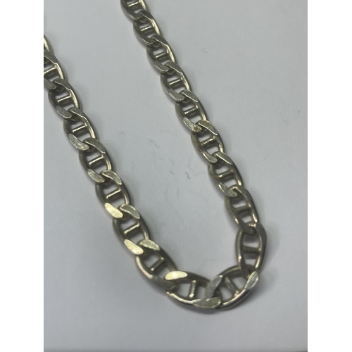 511 - A MARKED SILVER HEAVY FLAT LINK NECKLACE LENGTH 62CM