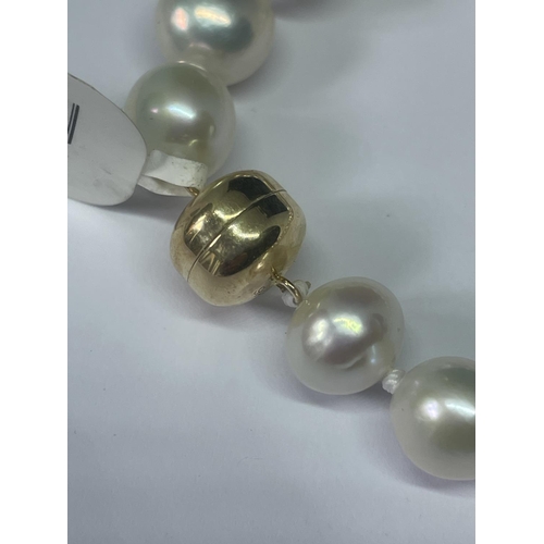 513 - A WHITE EDISON PEARL NECKLACE WITH 9 CARAT GOLD CLASP LENGTH 52CM