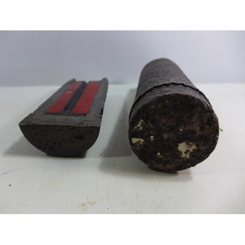 384 - TWO WORLD WAR I INERT SHELLS ONE A SECTION CUT OUT EXAMPLE HEIGHTS 18 AND 22CM