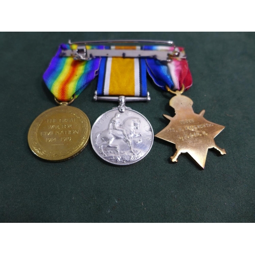 388 - A WORLD WAR I MEDAL TRIO AWARDED TO 15396 PRIVATE W WALLWORTH OF THE LOYAL NORTH LANCASHIRE REGIMENT