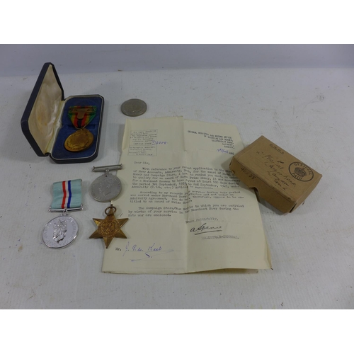 411 - A BOXED SET OF TWO WORLD WAR II MEDALS AND FURTHER MEDALS