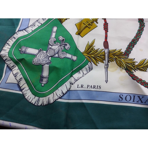 416 - A SILK FRENCH SCARF COMMEMORATING THE 501 REGIMENT OF CHARS DE COMBAT AND TWO SWORD KNOTS