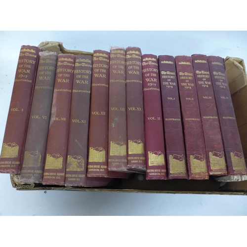 425 - TWELVE VOLUMES OF THE TIMES HISTORY OF THE 1ST WORLD WAR TO INCLUDE 1914 ETC