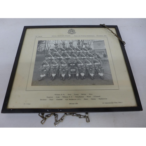 432 - A FRAMED AND GLAZED BLACK AND WHITE PHOTOGRAPH OF 767 SQUAD MILITARY POLICE DATED 1959