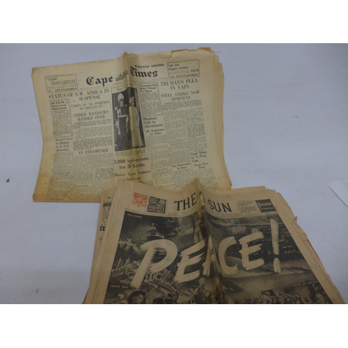 437 - TWO WORLD WAR II NEWSPAPERS TO INCLUDE SOUTH AFRICA 1946 AND THE SUN AUSTRALIA 1945