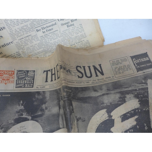 437 - TWO WORLD WAR II NEWSPAPERS TO INCLUDE SOUTH AFRICA 1946 AND THE SUN AUSTRALIA 1945