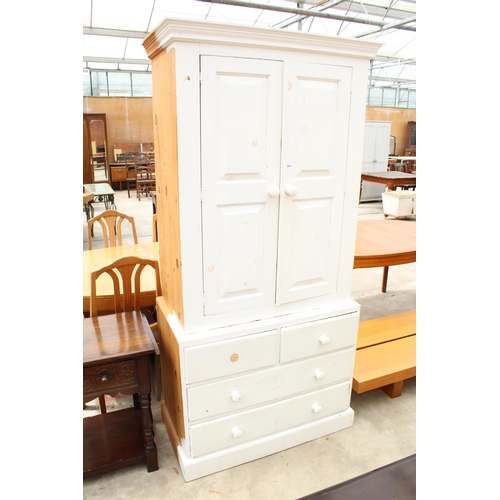 2687 - A MODERN PAINTED PINE WARDROBE WITH TWO SHORT AND TWO LONG DRAWERS TO BASE, 38