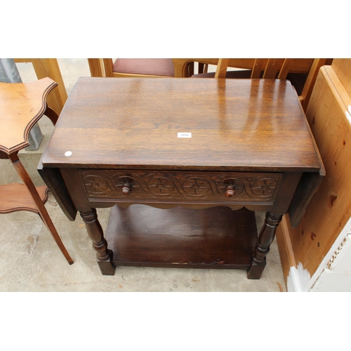 2688 - AN OAK JACOBEAN STYLE DROP-LEAF SIDE-TABLE WITH SINGLE DRAWER