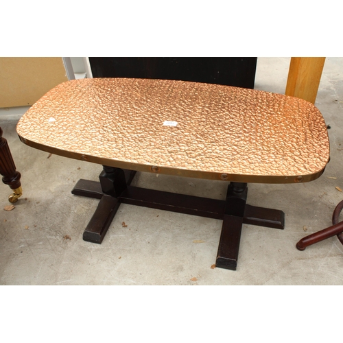 2691 - A PEDESTAL COFFEE TABLE WITH COPPER TOP