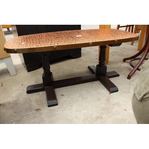 2691 - A PEDESTAL COFFEE TABLE WITH COPPER TOP