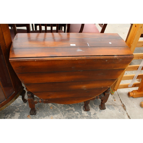 2695 - A GEORGE III STYLE OVAL GATE-LEG TABLE ON TURNED LEGS WITH SCROLL FEET AND TWO END DRAWERS, 57