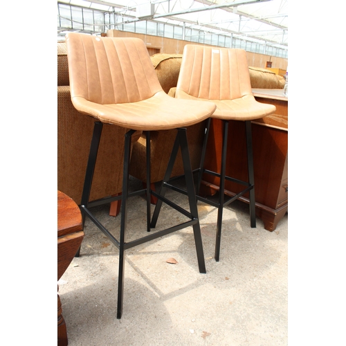 2701 - A PAIR OF MODERN HIGH-BACK SWIVEL STOOLS ON METAL FRAMES