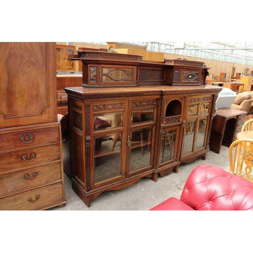 2704 - A LARGE VICTORIAN MAHOGANY DISPLAY CABINET WITH FIVE GLAZED DOORS TO BASE, THE UPPER PORTION HAS TWO... 