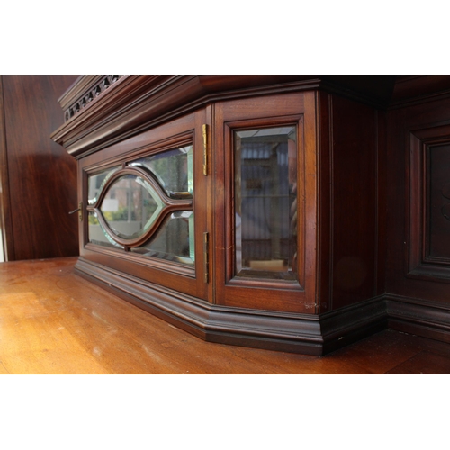 2704 - A LARGE VICTORIAN MAHOGANY DISPLAY CABINET WITH FIVE GLAZED DOORS TO BASE, THE UPPER PORTION HAS TWO... 