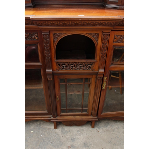 2704 - A LARGE VICTORIAN MAHOGANY DISPLAY CABINET WITH FIVE GLAZED DOORS TO BASE, THE UPPER PORTION HAS TWO... 