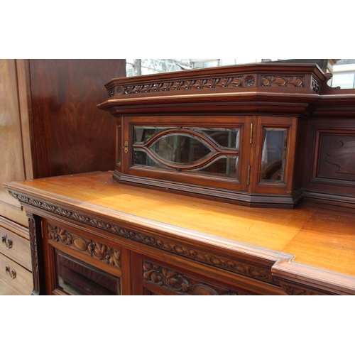 2704 - A LARGE VICTORIAN MAHOGANY DISPLAY CABINET WITH FIVE GLAZED DOORS TO BASE, THE UPPER PORTION HAS TWO... 