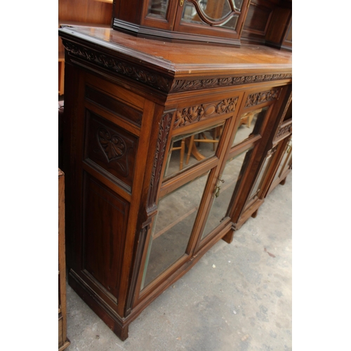 2704 - A LARGE VICTORIAN MAHOGANY DISPLAY CABINET WITH FIVE GLAZED DOORS TO BASE, THE UPPER PORTION HAS TWO... 