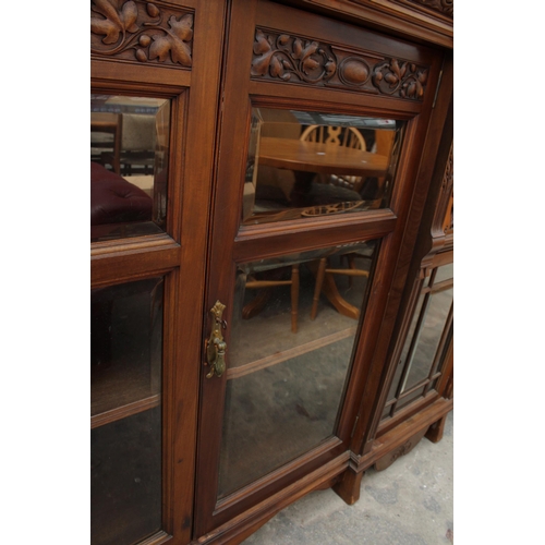 2704 - A LARGE VICTORIAN MAHOGANY DISPLAY CABINET WITH FIVE GLAZED DOORS TO BASE, THE UPPER PORTION HAS TWO... 