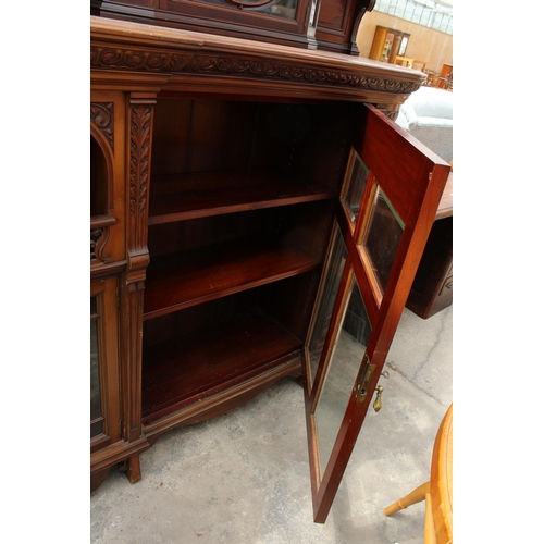 2704 - A LARGE VICTORIAN MAHOGANY DISPLAY CABINET WITH FIVE GLAZED DOORS TO BASE, THE UPPER PORTION HAS TWO... 