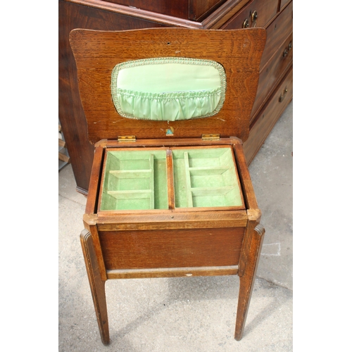 2706 - AN OAK MORCO PRODUCT SEWING BOX/TABLE