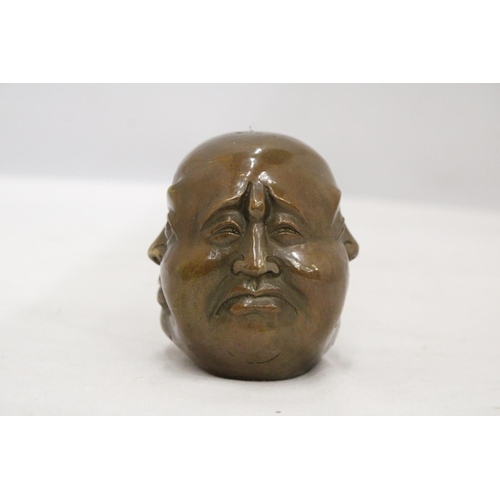 215 - A BRASS FOUR FACED BUDDAH, HEIGHT 9CM