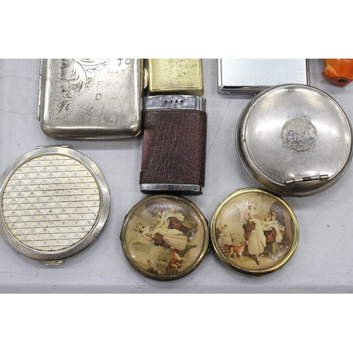 219 - A COLLECTION OF VINTAGE LIGHTERS, CASES AND A HIP FLASK